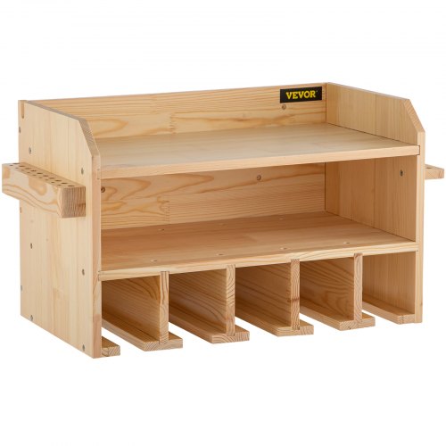 VEVOR Power Tool Organizer Rack 49,5 x 25,4 x 33,3 cm Power Tool Opslag Organizer Grenenhout Elektrische Boor Opbergrek met 50 kg Gewichtscapaciteit en 5 Ophangsleuven Gebruikt in Magazijn Garage enz