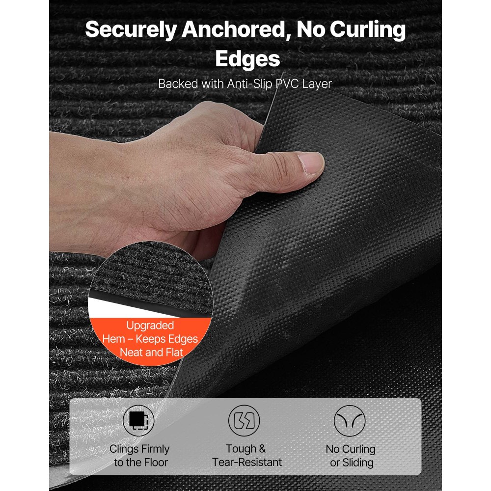 VEVOR Dirt Trapper Mat, 3048 x 914 mm, deurmat voor binnen en buiten, deurmat met PVC-achterkant, wasbaar entreemat voor gang, balkon, garage, strepen, grijs