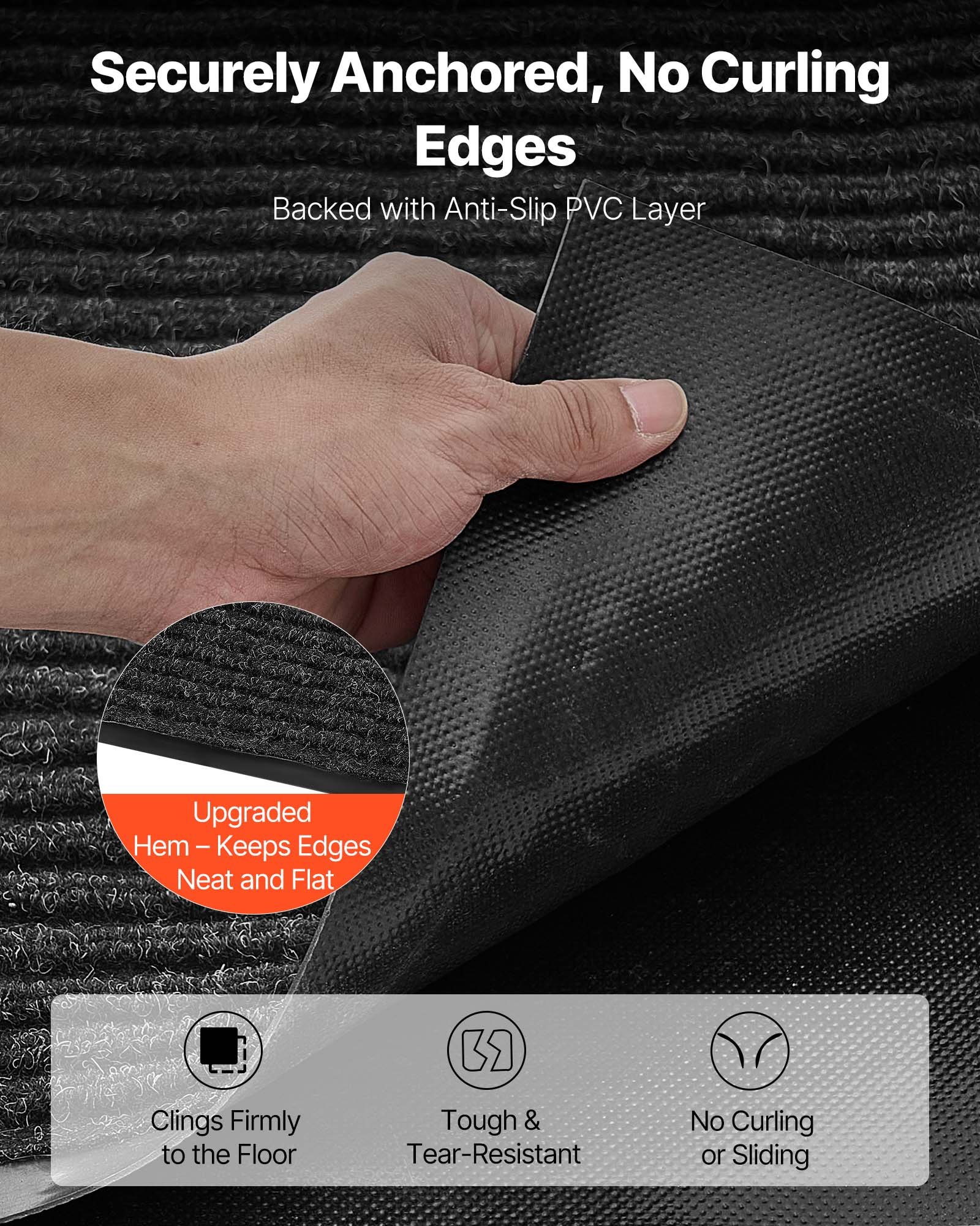 VEVOR Dirt Trapper Mat, 3048 x 914 mm, deurmat voor binnen en buiten, deurmat met PVC-achterkant, wasbaar entreemat voor gang, balkon, garage, strepen, grijs