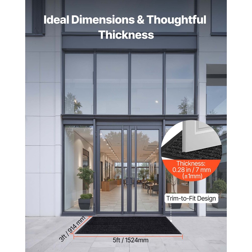 VEVOR Dirt Trapper Mat, 1524 x 914 mm, binnen- en buitendeurmat, PVC-achterkant, wasbaar entreemat voor gang, balkon, garage, gestreept, grijs