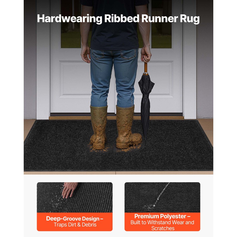 VEVOR Dirt Trapper Mat, 1524 x 914 mm, binnen- en buitendeurmat, PVC-achterkant, wasbaar entreemat voor gang, balkon, garage, gestreept, grijs