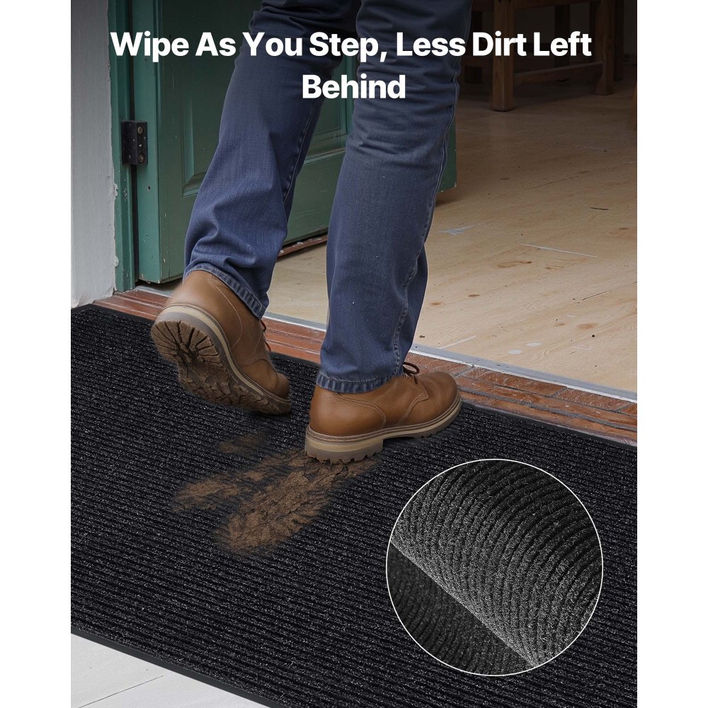 VEVOR Dirt Trapper Mat, 1829 x 1219 mm, binnen- en buitendeurmat, PVC-achterkant, wasbaar entreemat voor gang, balkon, garage, gestreept, grijs