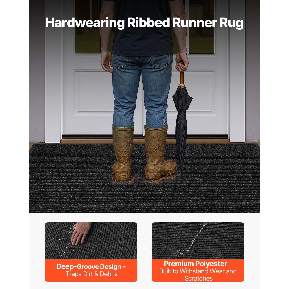 VEVOR Dirt Trapper Mat, 1829 x 1219 mm, binnen- en buitendeurmat, PVC-achterkant, wasbaar entreemat voor gang, balkon, garage, gestreept, grijs