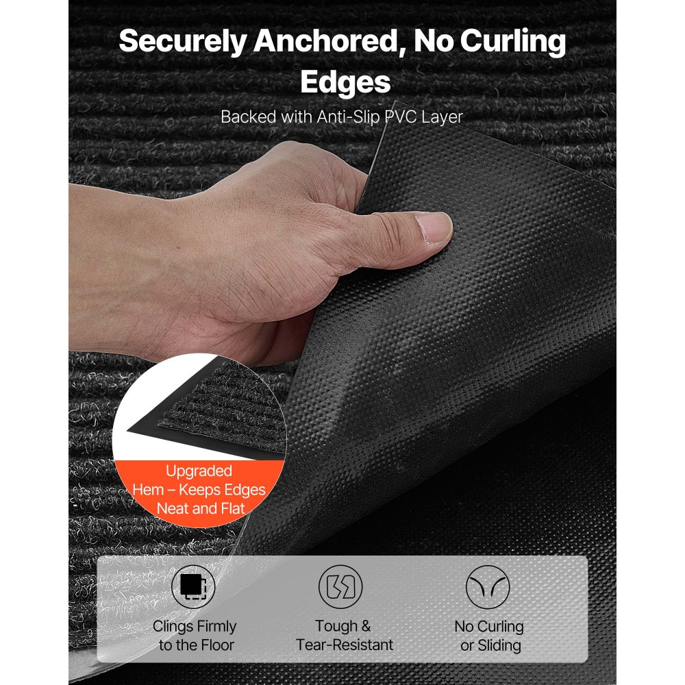 VEVOR Dirt Trapper Mat, 1829 x 1219 mm, binnen- en buitendeurmat, PVC-achterkant, wasbaar entreemat voor gang, balkon, garage, gestreept, grijs