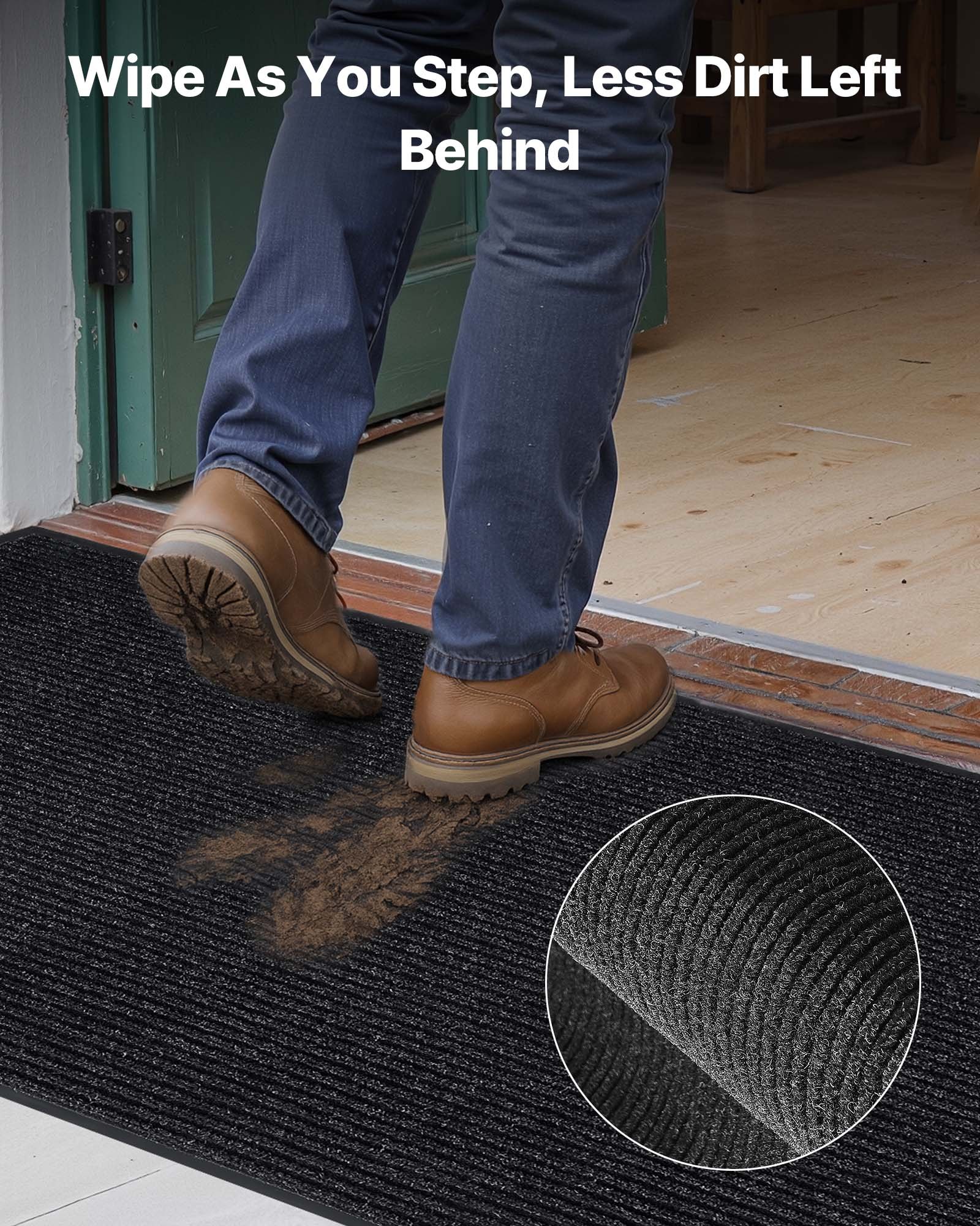 VEVOR Dirt Trapper Mat, 1829 x 1219 mm, binnen- en buitendeurmat, PVC-achterkant, wasbaar entreemat voor gang, balkon, garage, gestreept, grijs