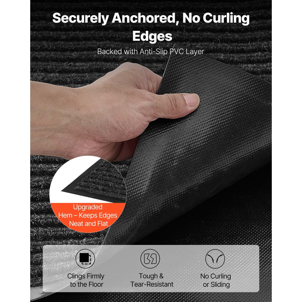 VEVOR Front Door Mat, 2438 x 1219 mm Commercial Floor Mat for Indoor and Outdoor, Stylish Striped Industrial Carpet with PVC Backing, Heavy Duty Washable Entry Rug for Hallway, Balcony, Garage, Grey