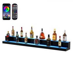Bar Shelf Wijnrek, LED-verlichte barplank voor thuis met RF- afstandsbediening en app-bediening, 2-laags acryl drankverlichtingsplank, 761 x 200 x 150 mm commerciële wijnflessenstandaard | NL