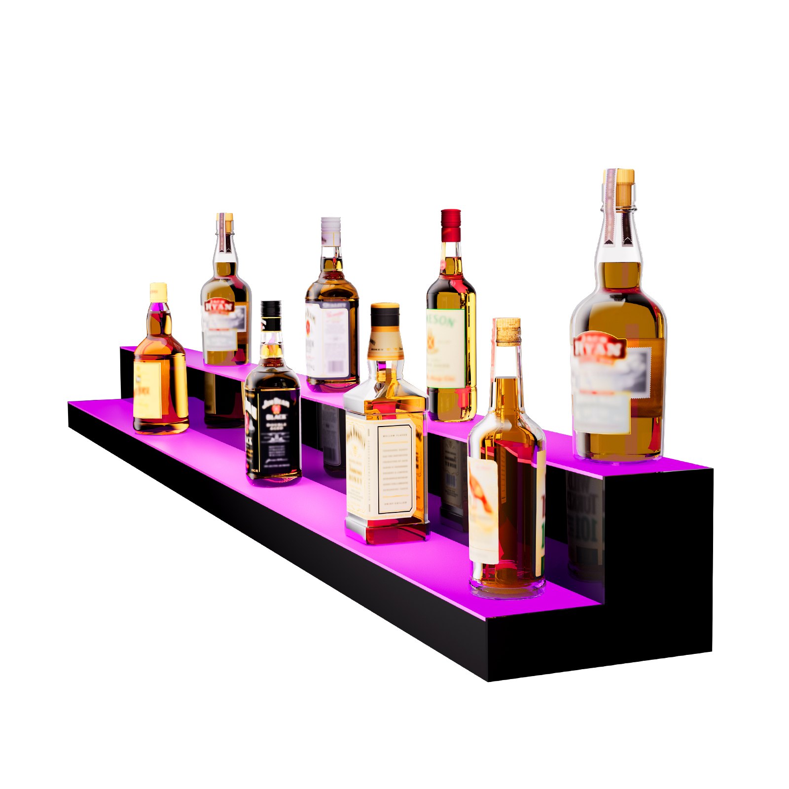 VEVOR LED Lighted Liquor Bottle Display, 2 Tiers 72 Inch Commercial Illuminated Home Bar Shelf, 2 Steps Whiskey Rack Stand, Acrylic Drink Shelves with RF Remote & App Control, and Multicolor lighting