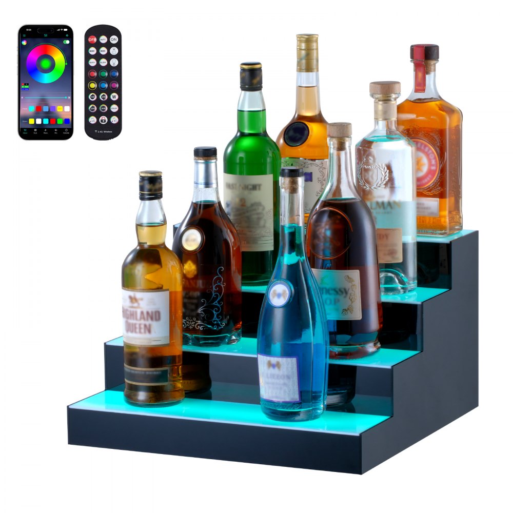 VEVOR LED Lighted Liquor Bottle Display Bar Shelf RF & App Control 16" 4-Step