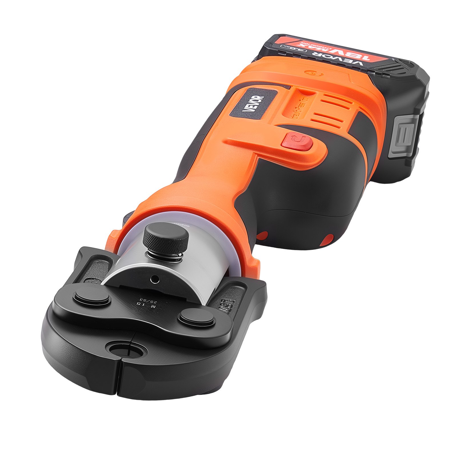 VEVOR 18V ​​Draadloze Krimptang Set, 32kN Krimptang incl. 3 Krimptangen M15 M22 M28 & 180° Draaibare Kop, Elektrische Krimptang met 4,0 Ah Accu's voor Roestvrijstalen Buisjes tot 54 mm, 40 HRC voor Hoge Prestaties