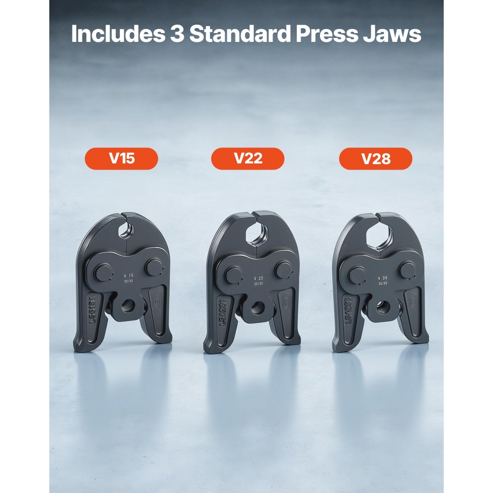 VEVOR 18V ​​Draadloze Krimptang Set, 32kN Krimptang incl. 3 Krimptangen V15 V22 V28 & 180° Draaibare Kop, Elektrische Krimptang met 4,0 Ah Accu's voor Roestvrijstalen Buisjes tot 54 mm, 40 HRC voor Hoge Prestaties