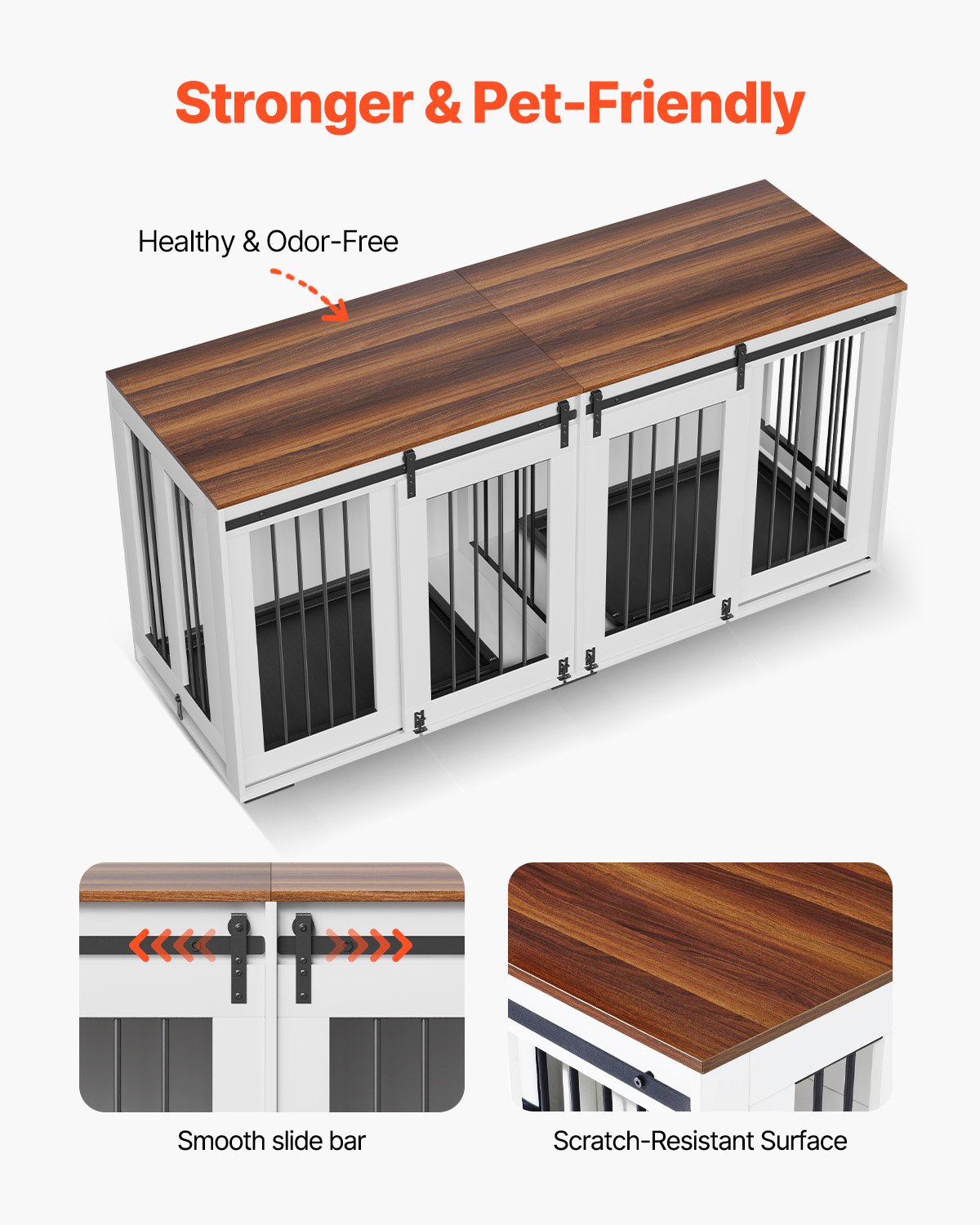 VEVOR 72" Dog Crate Furniture for 2 Dogs, Double Dog Crate Furniture with Double Sliding Doors, Large Dog Crate TV Stand with Removable Tray, Steel Frame Double Dog Crate for Small, Medium, Large Dogs White