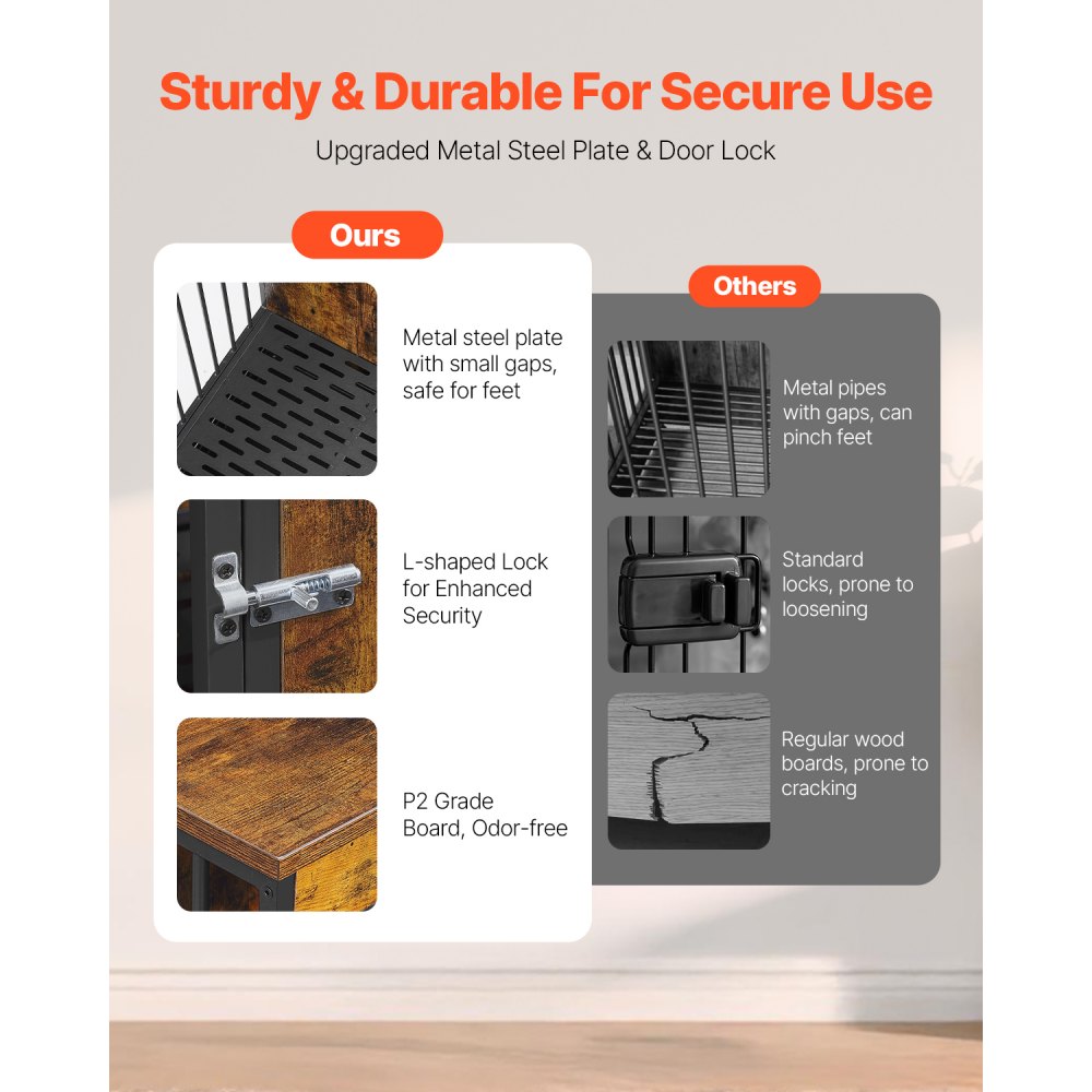 VEVOR 75" Dog Crate Furniture for 2 Dogs, Extra Large Double Dog Crate Furniture Large Breed with Divider & Double Doors, Large Wooden Dog Crate Furniture TV Stand for Medium Large Dogs Brown