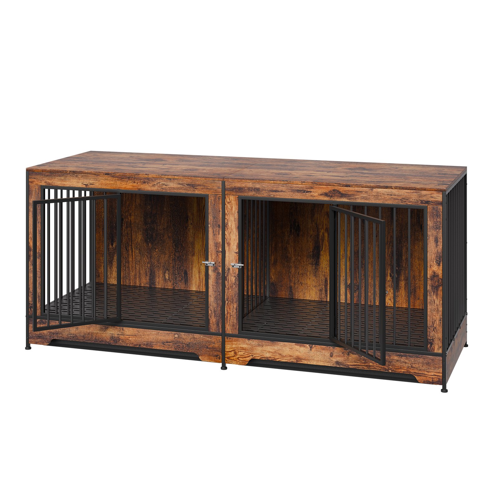 VEVOR 75" Dog Crate Furniture for 2 Dogs, Extra Large Double Dog Crate Furniture Large Breed with Divider & Double Doors, Large Wooden Dog Crate Furniture TV Stand for Medium Large Dogs Brown