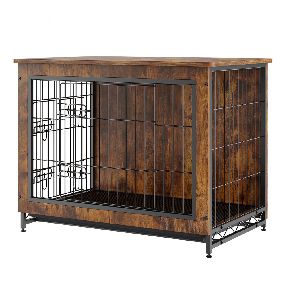 VEVOR Dog Crate Furniture 32 inch Wooden Dog Crate with Double Doors & Tray