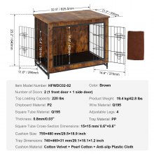 VEVOR hondenkooi 83x56x64cm hondenbox gemaakt van P2 en Q195 vintage bijzettafel draadkooi huisdierenkooi met 2 deuren, lekbak en kussen hondenbox in meubelstijl hondengaasbox