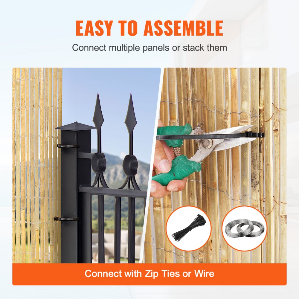 VEVOR Natuurlijke bamboe privacy schutting, milieuvriendelijke bamboe latten privacy schutting, 1,8 m H x 4,8 m L, decoratief bamboe privacy paneel voor tuin, achtertuin, balkon, terras, zwembad