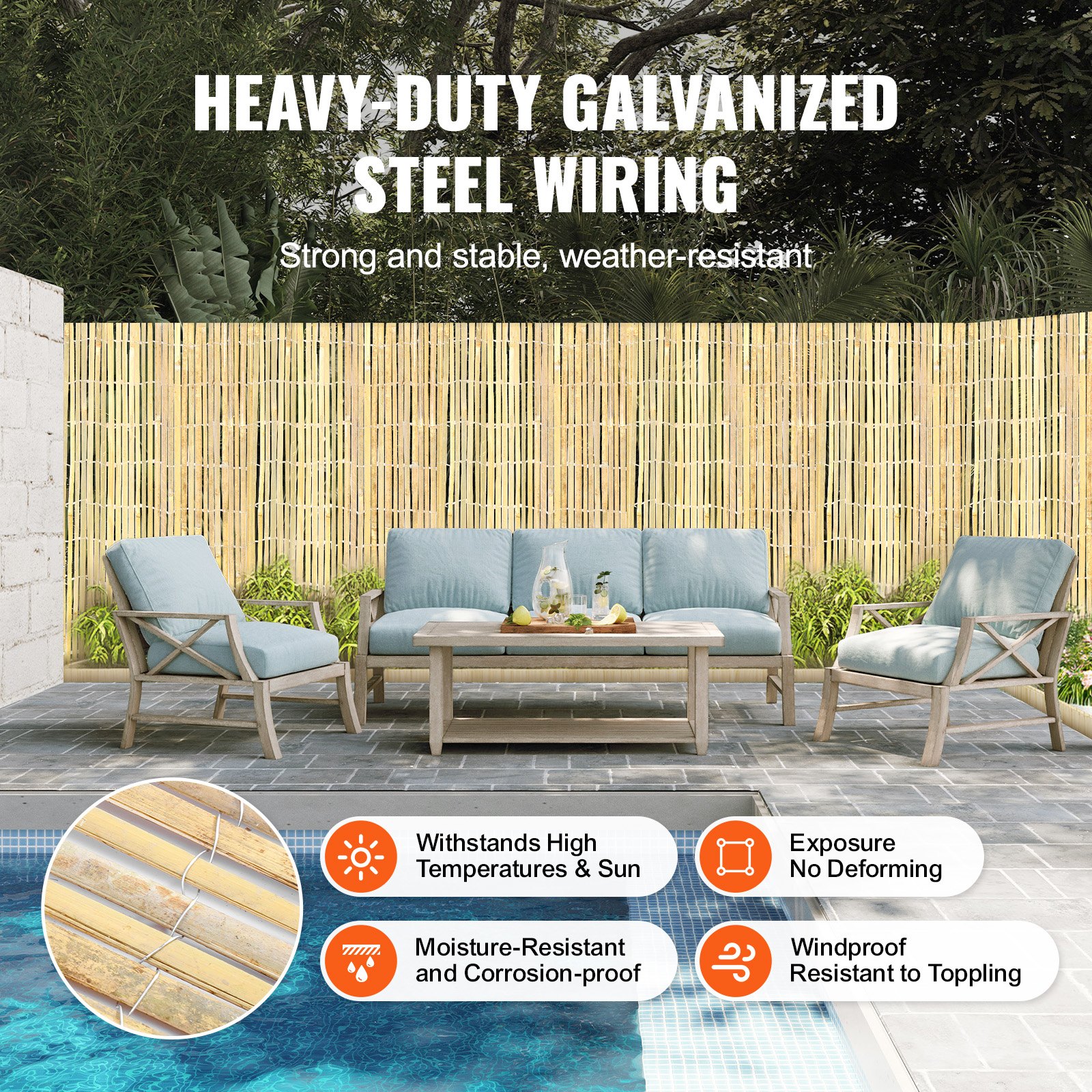 VEVOR Natuurlijke bamboe privacy schutting, milieuvriendelijke bamboe latten privacy schutting, 1,8 m H x 4,8 m L, decoratief bamboe privacy paneel voor tuin, achtertuin, balkon, terras, zwembad