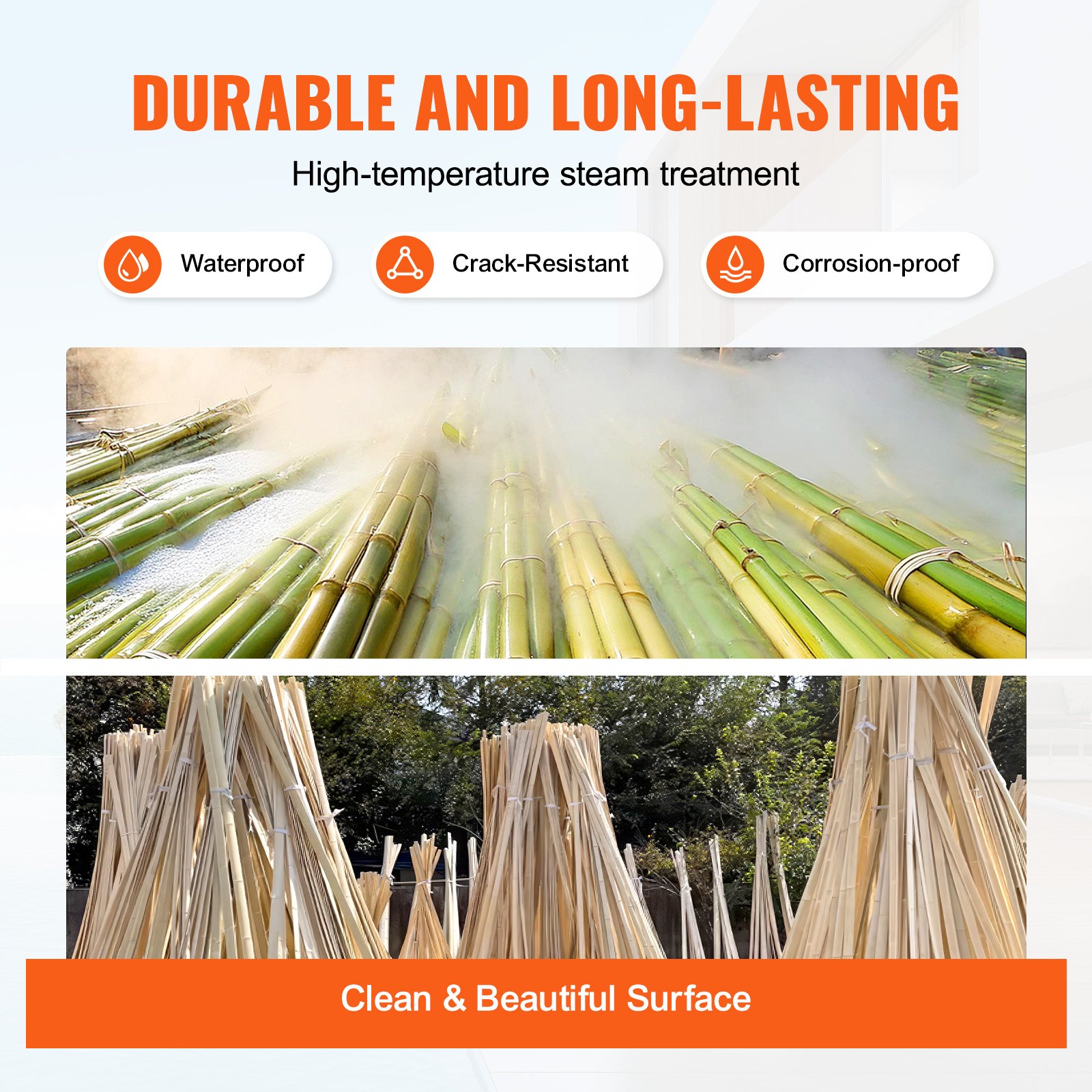 VEVOR Natural Bamboo Privacy Fence Screen, Eco-Friendly Privacy Bamboo Slat Fence, 6 ft H x 16 ft L Decorative Bamboo Screen Panel, for Garden, Backyard, Balcony, Patio, Pool Side