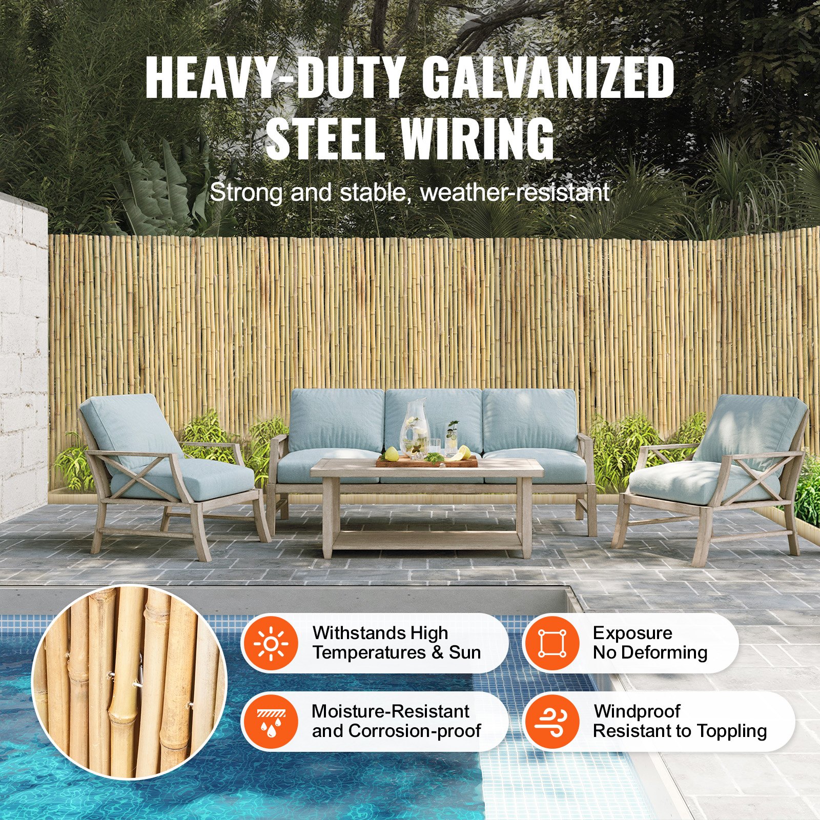 VEVOR Natural Rolled Bamboo Fence, milieuvriendelijke bamboe privacy schutting, 1,22 m H x 1,83 m L x 1,90 m D, decoratief bamboe privacy scherm voor tuin, achtertuin, balkon, terras, zwembad