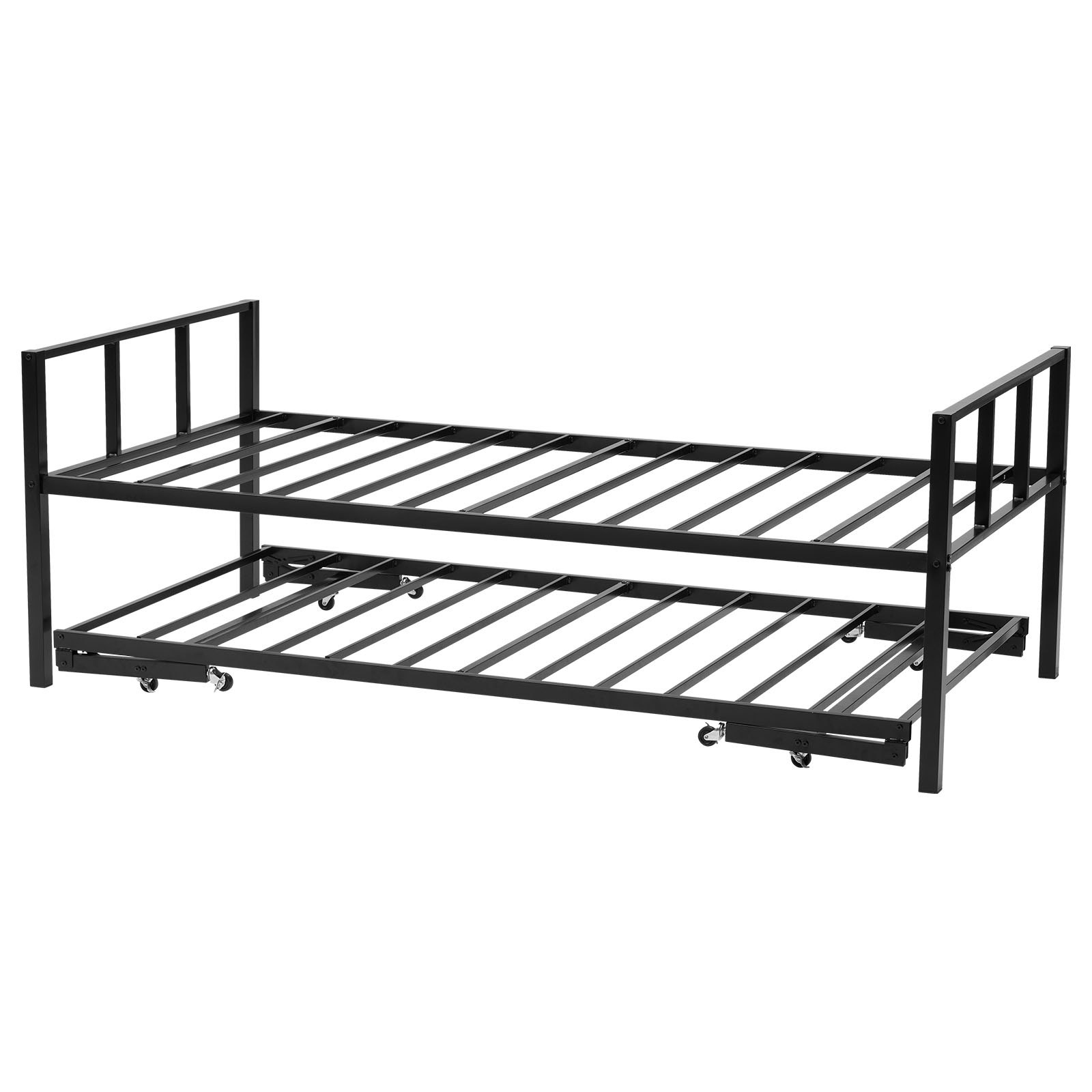 VEVOR Twin Daybed Frame, Daybed met uitschuifbaar onderstel, Platform Bed Frame Slaapbank (draagvermogen 180 kg) met metalen lattenbodem voor woonkamer, slaapkamer, logeerkamer, zwart