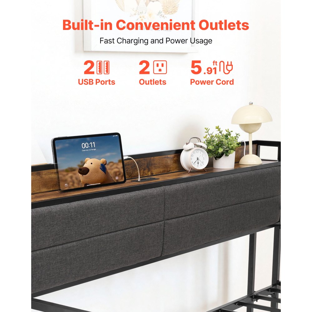 VEVOR Twin Size Daybed Frame, Day Bed with Trundle, Heavy Duty Metal Platform Bed Frame with Charging Station, Twin Daybed with Metal Slats Support for Living Room, Bedroom, Guest Room, Easy Assembly