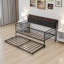 VEVOR Twin-Size Daybed Frame, Daybed Sofa Bed met Uitschuifbed, Platform Bed Frame met Laadstation & Metalen Lattenbodem voor Woonkamer, Slaapkamer, Logeerkamer, Zwart