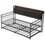 VEVOR Twin Size Daybed Frame, Day Bed with Trundle, Heavy Duty Metal Platform Bed Frame with Charging Station, Twin Daybed with Metal Slats Support for Living Room, Bedroom, Guest Room, Easy Assembly