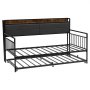 VEVOR Twin-Size Daybed Frame, Daybed Sofa Bed met Uitschuifbed, Platform Bed Frame met Laadstation & Metalen Lattenbodem voor Woonkamer, Slaapkamer, Logeerkamer, Zwart