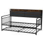 VEVOR Twin-Size Daybed Frame, Daybed Sofa Bed met Uitschuifbed, Platform Bed Frame met Laadstation & Metalen Lattenbodem voor Woonkamer, Slaapkamer, Logeerkamer, Zwart