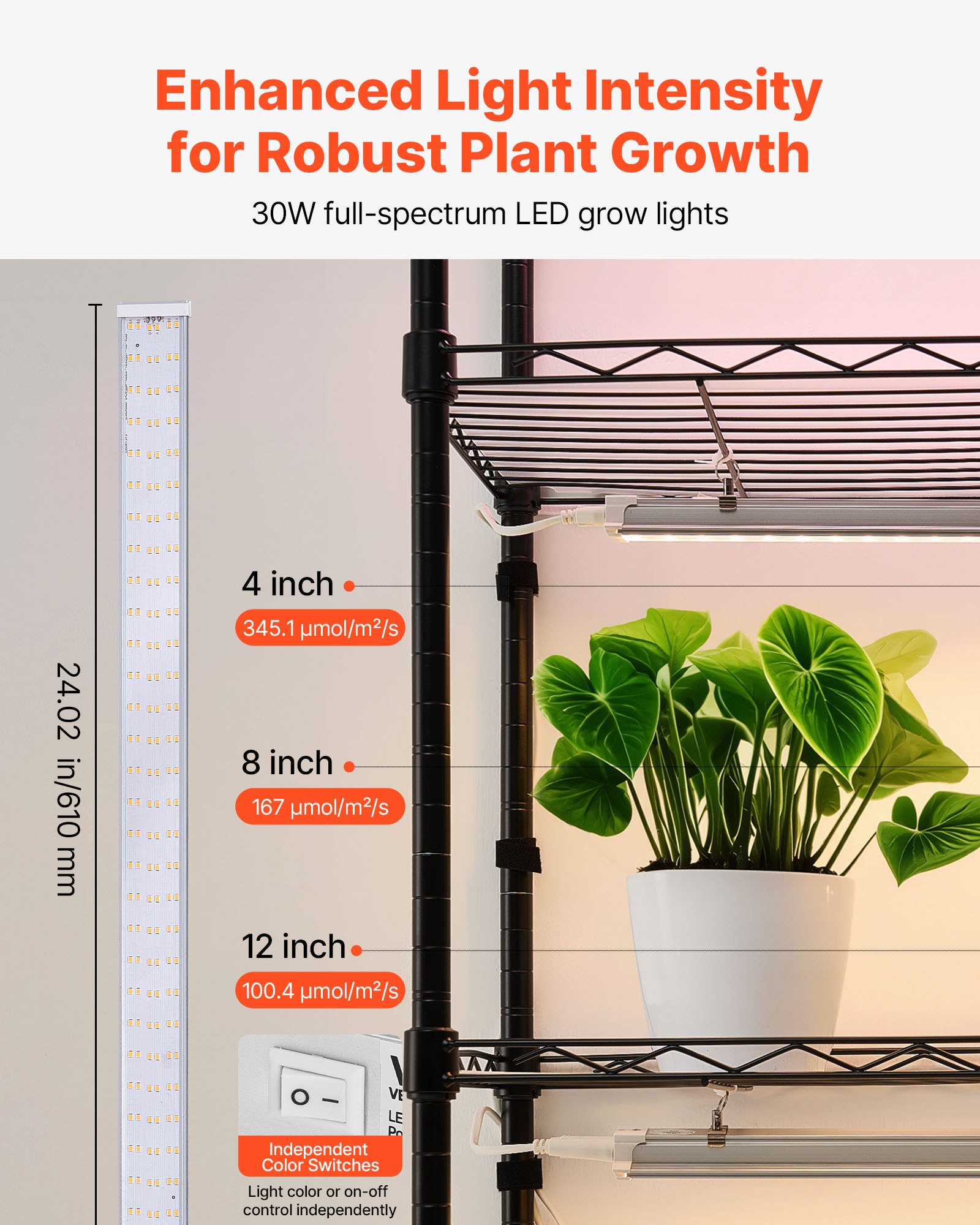 VEVOR Plant Shelf with Grow Light, 6-Tier Indoor Plant Stand, 180cm Tall Plants Display Rack with Wheels & 4/9/14H Timer, 150W 3-Color Full Spectrum Grow Lights, Flower Pot Holder for Seed Starting