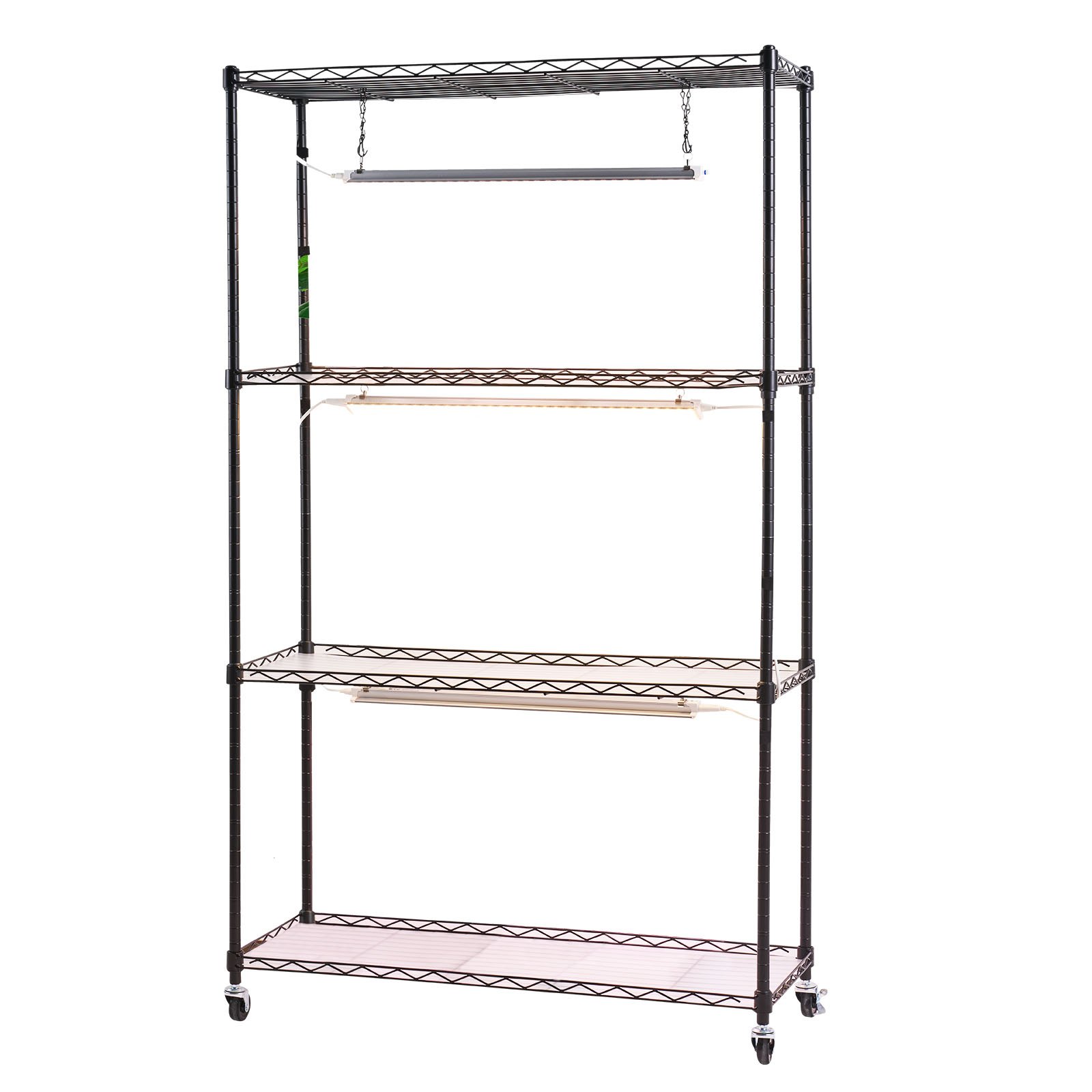 VEVOR plantenrek met kweeklamp 90x35x150 cm, plantenstandaard met 4 lagen, plantenplank met wielen, 90W 3-kleuren full spectrum lampen, metalen bloemenrek voor zaadkieming