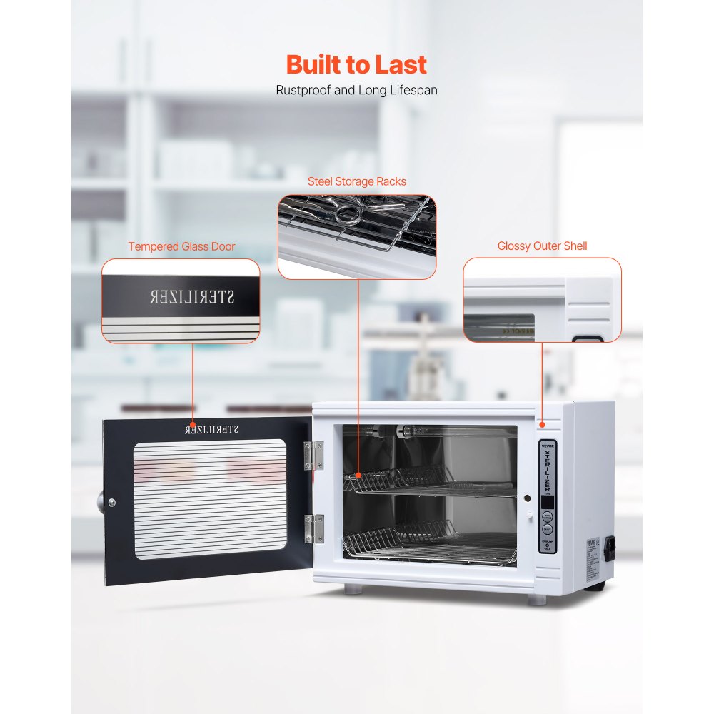 VEVOR UV-sterilisator voor het reinigen van nagelgereedschap (12 L / 5 W) Multifunctionele nagelreiniger met timerinstelling, reinigingskast met gehard glazen deur, voor laboratoria