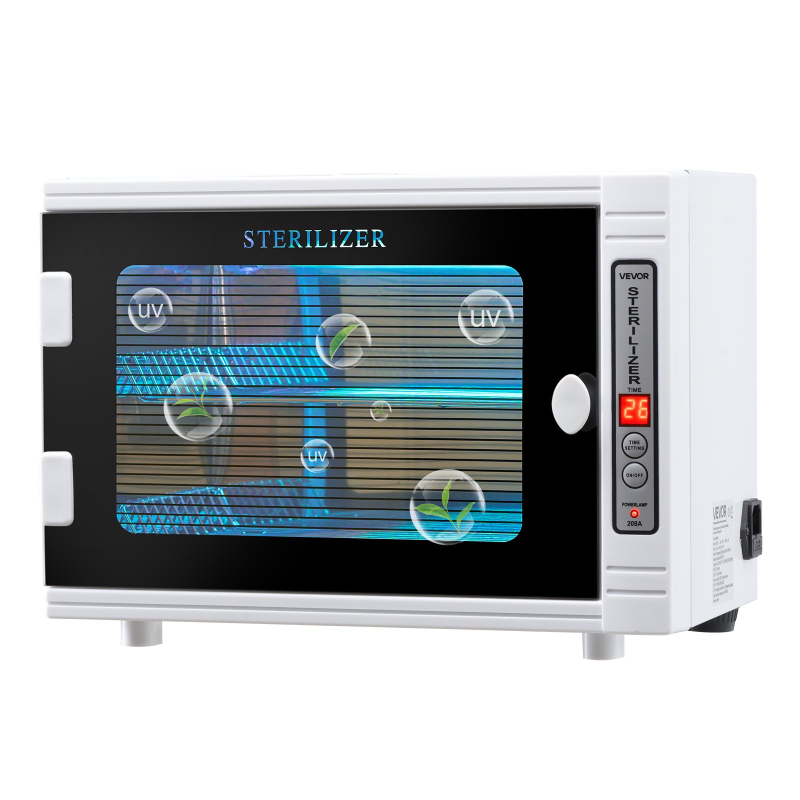 VEVOR UV-sterilisator voor het reinigen van nagelgereedschap (12 L / 5 W) Multifunctionele nagelreiniger met timerinstelling, reinigingskast met gehard glazen deur, voor laboratoria