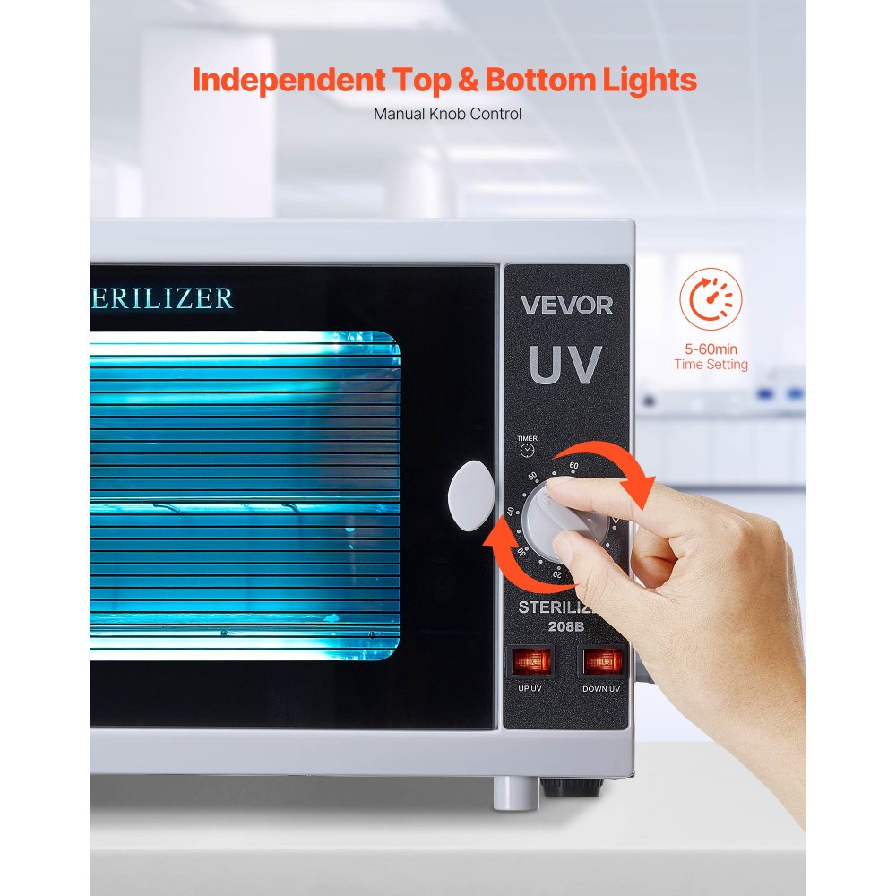 VEVOR UV-sterilisator voor het reinigen van nagelgereedschap (12 L / 12 W) Multifunctionele nagelreiniger-sterilisator met timerinstelling en knopbediening Reinigingskast met gehard glazen deur