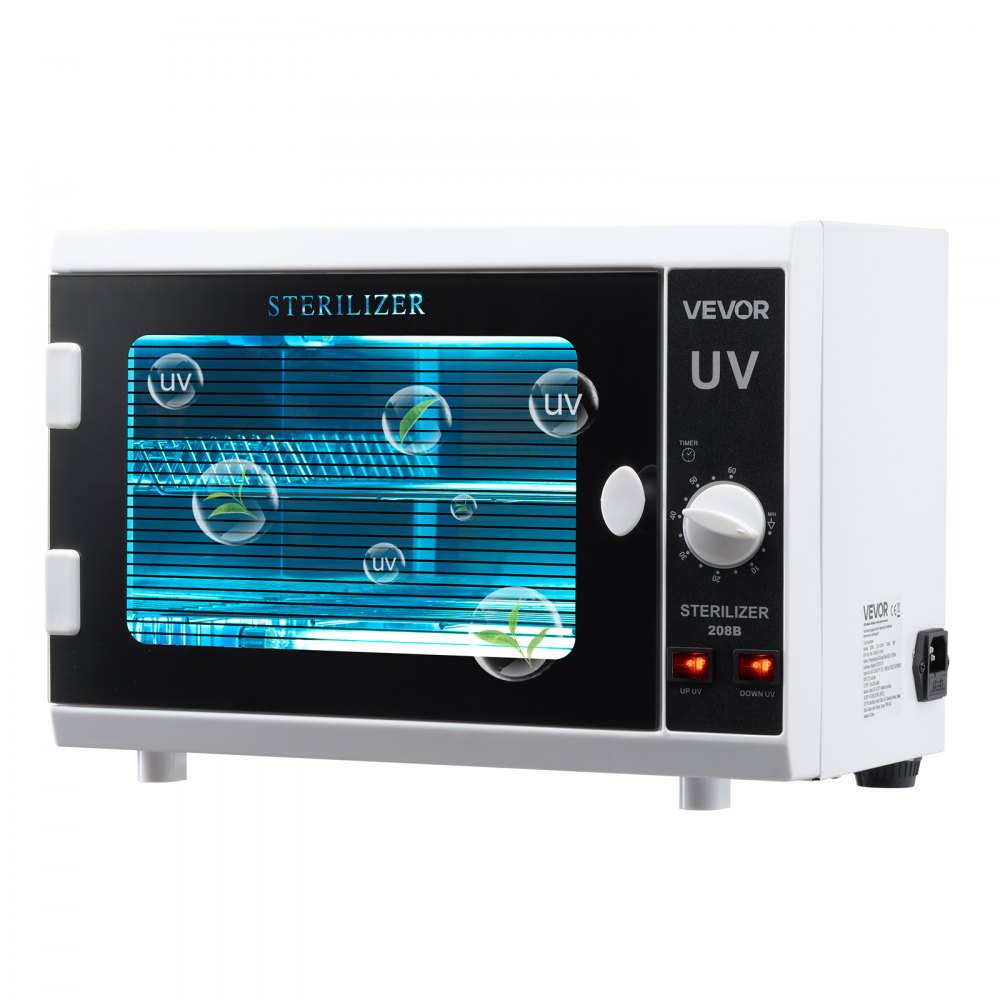 VEVOR UV-sterilisator voor het reinigen van nagelgereedschap (12 L / 12 W) Multifunctionele nagelreiniger-sterilisator met timerinstelling en knopbediening Reinigingskast met gehard glazen deur
