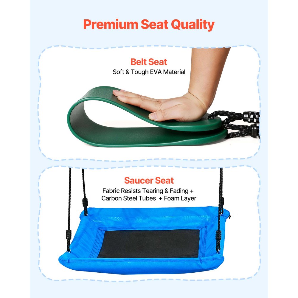 VEVOR tuinschommel met A-vormig metalen frame en twee veiligheidsgordels, schommelzitje (110 x 80 cm), draagvermogen tot 318 kg, buitenschommelset, verstevigd met spiraalvormige grondankers.