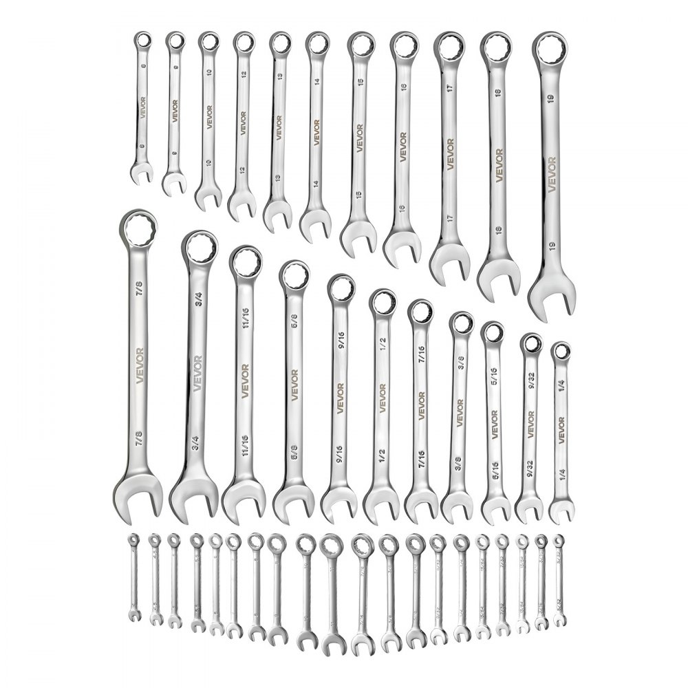 VEVOR 42-delige steeksleutelset (SAE & metrisch), combinatiesleutelset (12-punts) met oprolbare etui, combinatiesleutelset van koolstofstaal, voor algemene autoreparaties