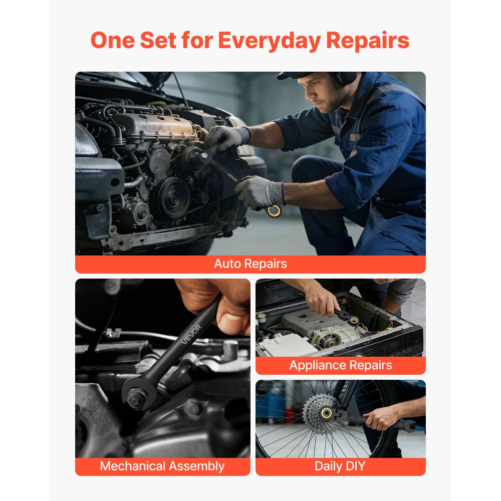 VEVOR 24-delige ratelsleutelset met flexibele kop, metrische SAE 72 tanden, ratelringsleutelset gemaakt van Cr-V-staal met opbergkoffer, steeksleutels voor huishoudelijke en autoreparaties