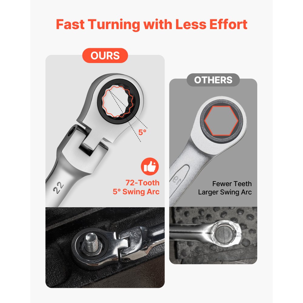 VEVOR 30-delige ratelsleutelset met flexibele kop, metrisch SAE 72 tanden, ratelringsleutelset gemaakt van Cr-V-staal met opbergtas, steeksleutels voor huishoudelijke en autoreparaties.