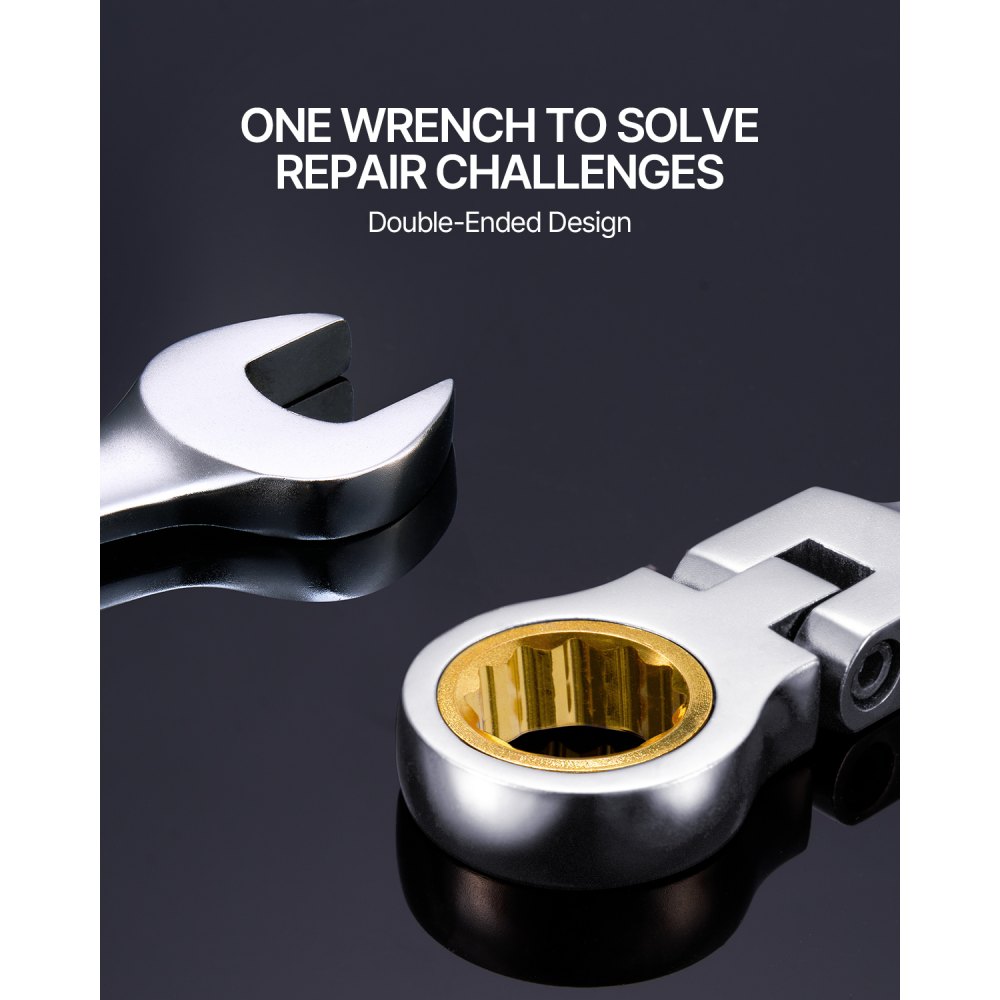 VEVOR Flex-Head Ratcheting Wrench Set, 8-piece Combination Wrench Set with Roll-up Pouch, Cr-V Steel Flexible Ratcheting Wrench Set Metric 8 mm to 17 mm, Ideal for General Household, Auto Repairs