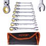 VEVOR Flex-Head Ratcheting Wrench Set, 8-piece Combination Wrench Set with Roll-up Pouch, Cr-V Steel Flexible Ratcheting Wrench Set Metric 8 mm to 17 mm, Ideal for General Household, Auto Repairs