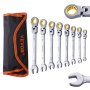 VEVOR Flex-Head Ratcheting Wrench Set, 8-piece Combination Wrench Set with Roll-up Pouch, Cr-V Steel Flexible Ratcheting Wrench Set Metric 8 mm to 17 mm, Ideal for General Household, Auto Repairs