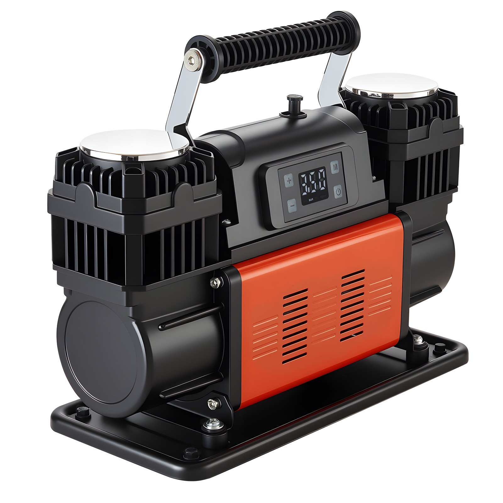 VEVOR tweecilinder luchtcompressor, 300 l/min, bandenpomp met automatische uitschakeling, 12 V, 10,3 bar, offroad luchtpomp met LCD digitaal display en adapters voor vrachtwagens, auto's, SUV's, terreinwagens en campers.