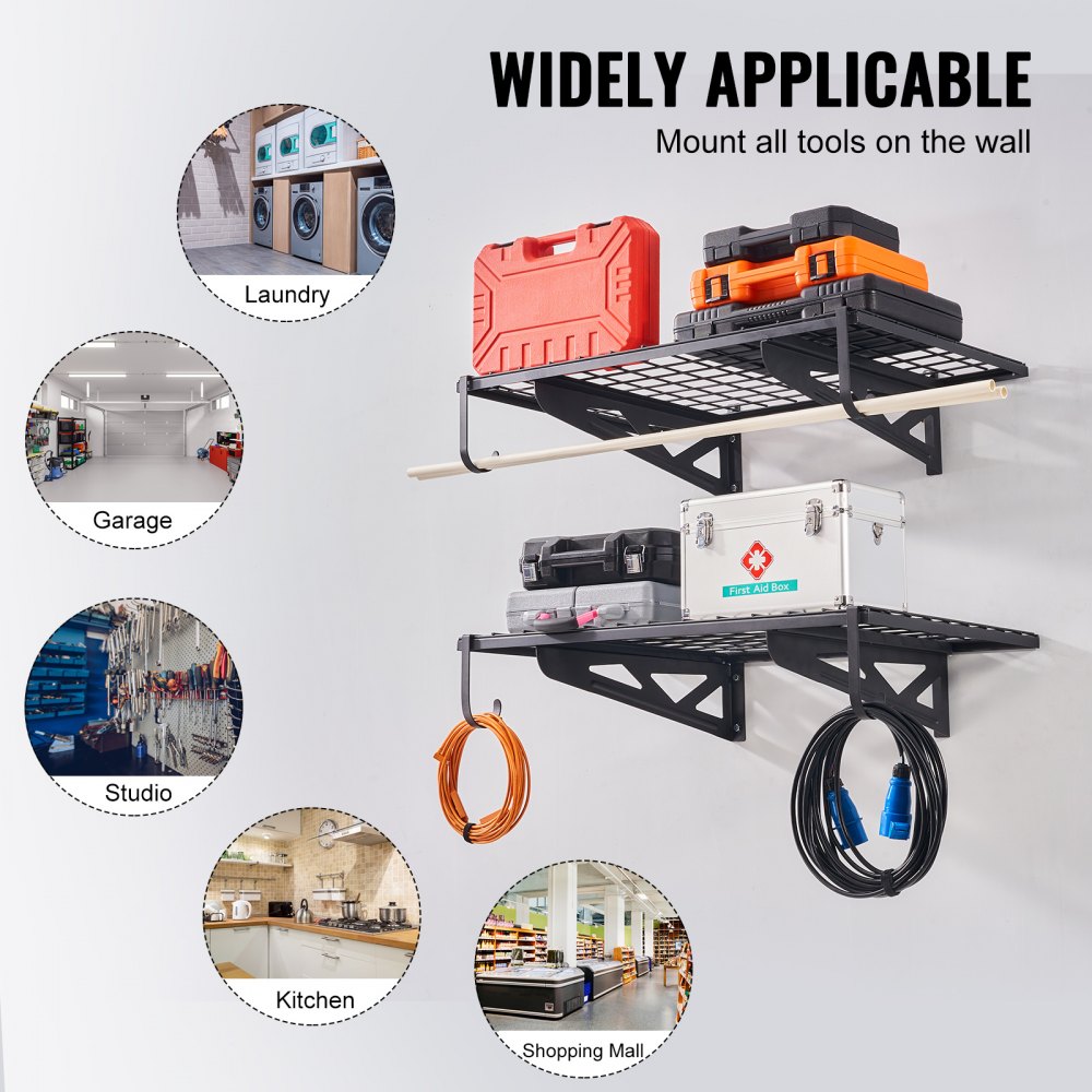 VEVOR 2PCS 3x2 ft Garage Storage Shelving Wall Mounted Heavy Duty Shelves Rack