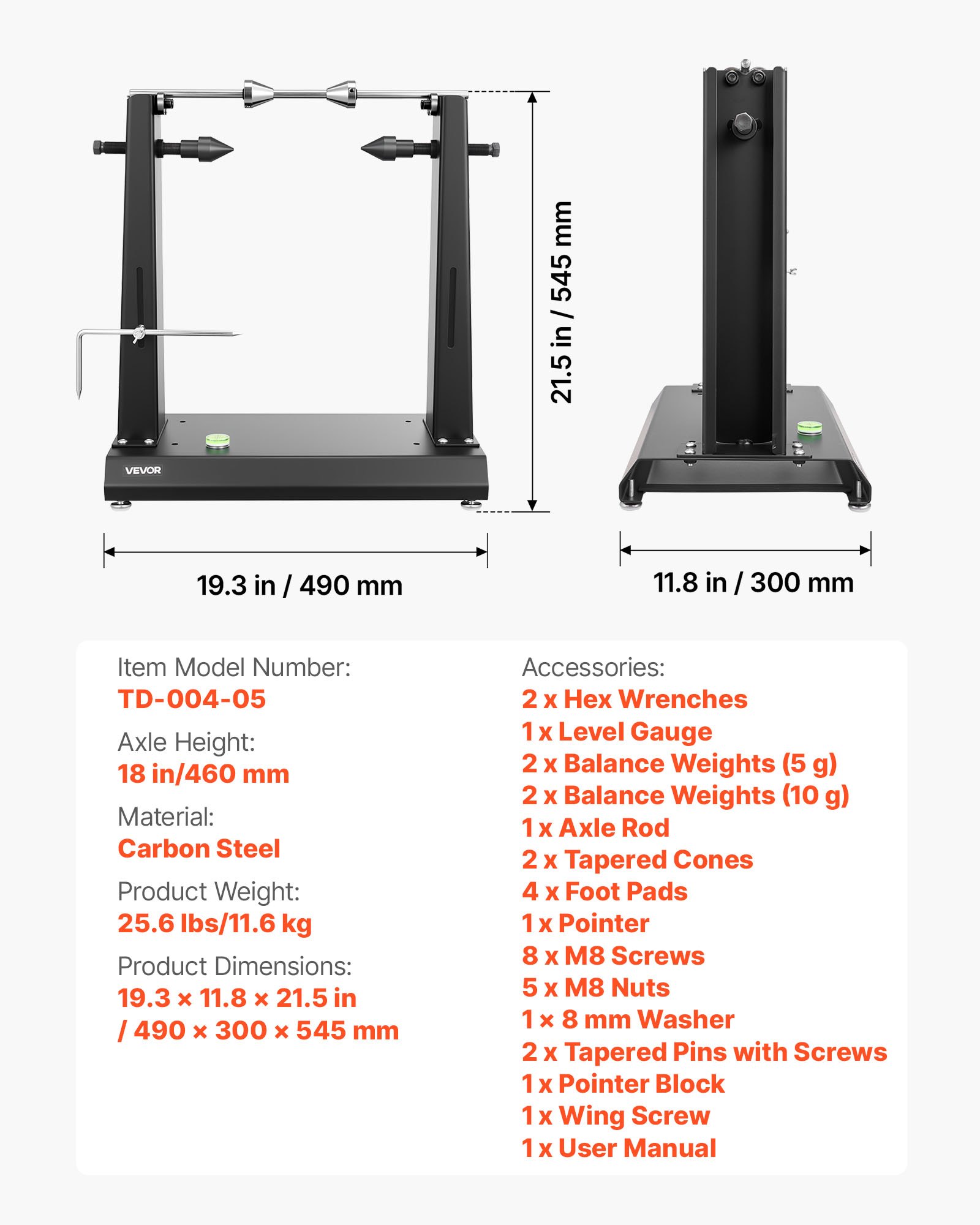 VEVOR Motorfiets Wiel Balanceerstandaard, Banden Balanceermachine, Draagvermogen 40 kg, Banden Balanceermachine met Verstelbare Centreerkegels & Centreerwijzer, Banden Montagehulp voor Wielen van φ 889 mm
