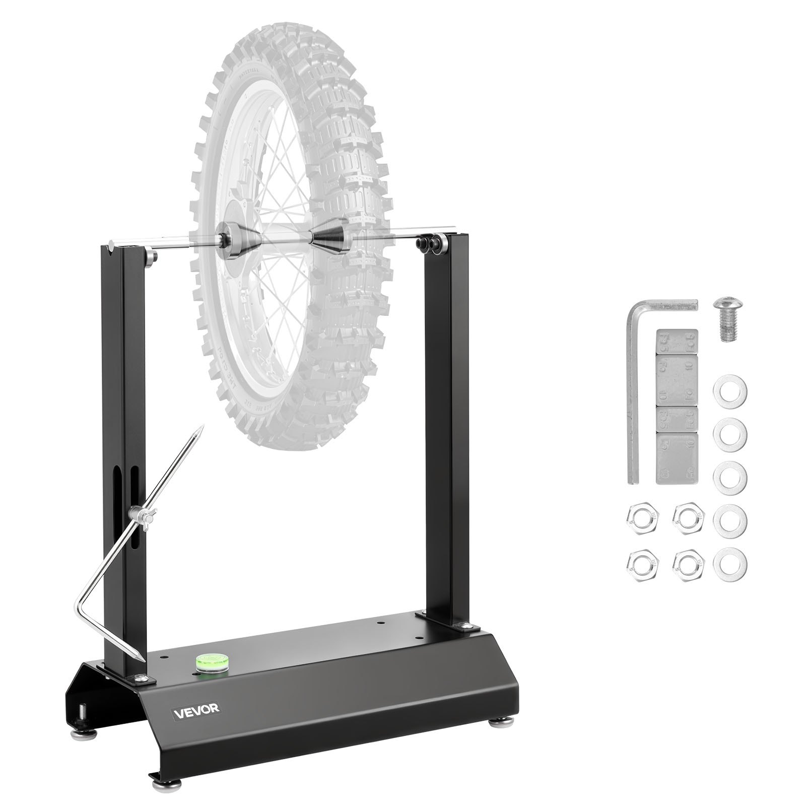 VEVOR Motorfiets Wielbalanceerstandaard, Bandenbalanceermachine, 40 kg draagvermogen, Bandenbalanceermachine met verstelbare centreerkegels en centreeraanwijzer, Bandenmontagehulpmiddel voor wielen met een diameter van φ 812,8 mm