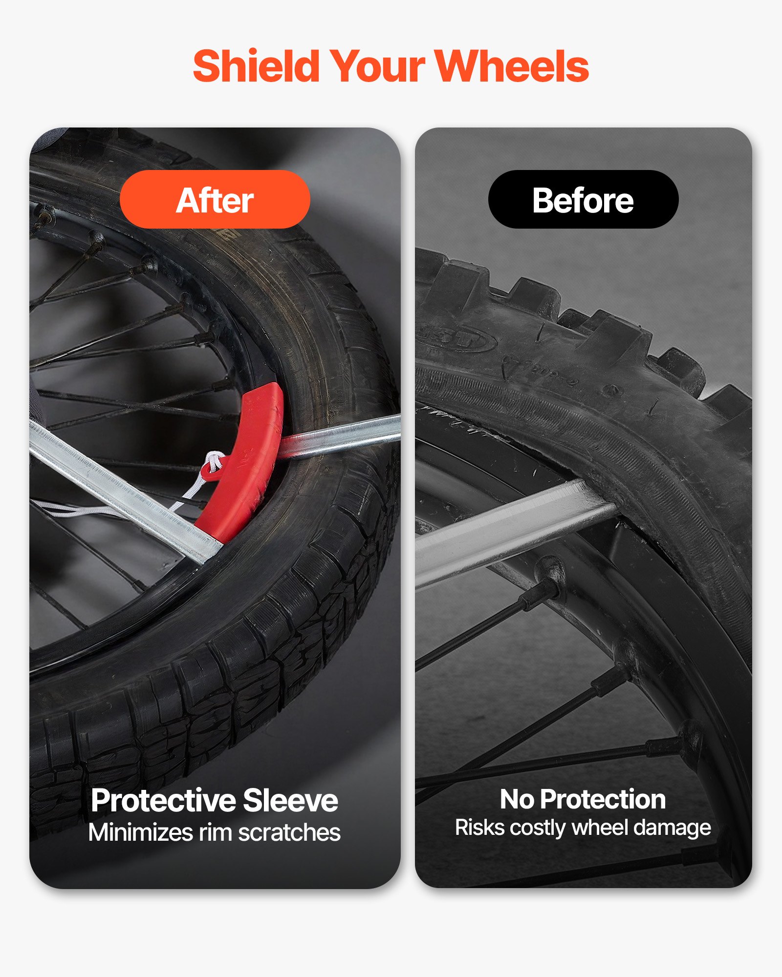 VEVOR Bandenmontageset Handmatige Bandenwisselaar Geschikt voor 16-21 inch banden, 15-25 mm assen, 4 asadapters, 2 montagehendels voor buiten- en mobiele reparaties van universele motorfietsen en fietsen.