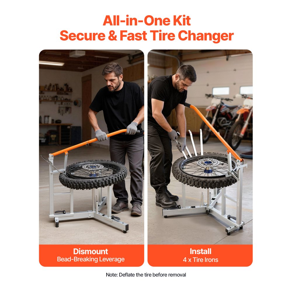 VEVOR Bandenmontageset, handmatige bandenwisselset, geschikt voor banden van 16-21 inch met assen van 15/17/20/25 mm. Wielmontagehulpmiddel voor buiten- en mobiele reparaties van universele motorfietsen en fietsen.