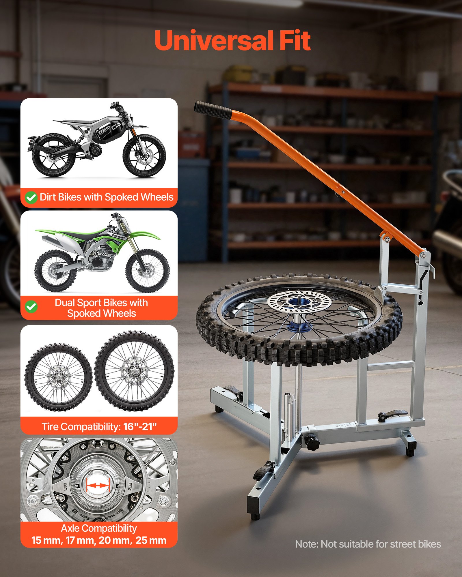 VEVOR Bandenmontageset, handmatige bandenwisselset, geschikt voor banden van 16-21 inch met assen van 15/17/20/25 mm. Wielmontagehulpmiddel voor buiten- en mobiele reparaties van universele motorfietsen en fietsen.